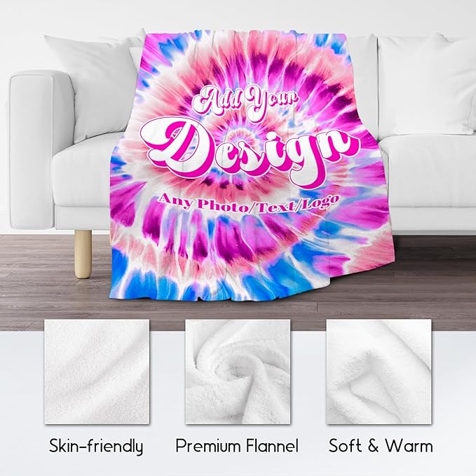 UNIKITTY Custom Gifts with Photo, Personalized Blankets with Text, Custom Blanket for Kids Mom Dad, Warm Fleece Throw, Customized Picture Gifts for Him Her Wife Husband (4 Sizes)