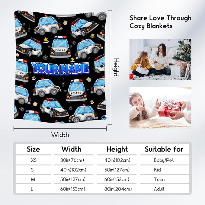 Personalized Toddler Blankets with Name for Boys, Car Blanket Gifts Home Decor, Custom Kids Throw Blankets for Car Lovers, Soft Flannel Boys Blanket for Bed Living Room (Black, 60x80 Inch)