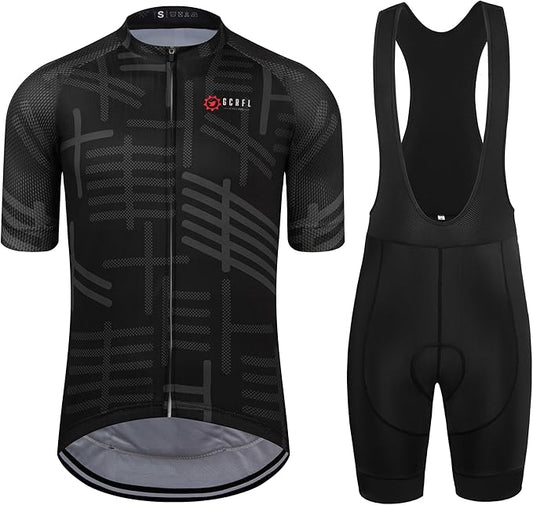 GCRFL Men's Cycling Jersey Set Road Bike Shorts Sleeves Jersey Zipper Pokcet Bib Shorts with Padded, Cycling Clothing kit Men