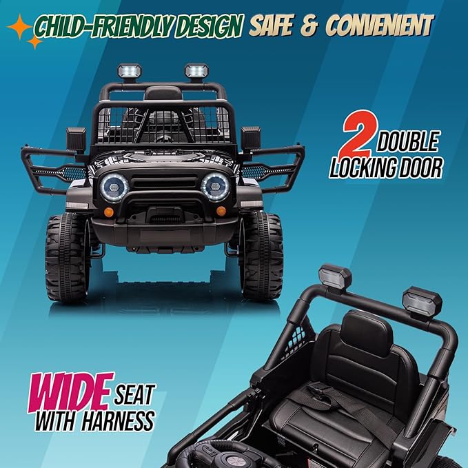 JOYMOR 12V Kids Ride on Truck with Remote Control, 4 Wheels Battery Powered Kids Car, Electric Play Car with LED Lights/Horn/Remote and Manual Control/3-5 MPH Speed/Gift for Girl Boy (Black)