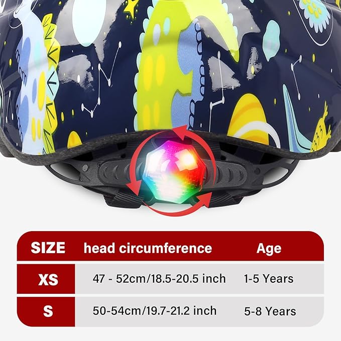 Kids Toddler Bike Helmet, Adjustable Boys Girl Helmets from Baby to Children(Age 1-8), Multi Sports for Bicycle Skate Scooter with LED Light