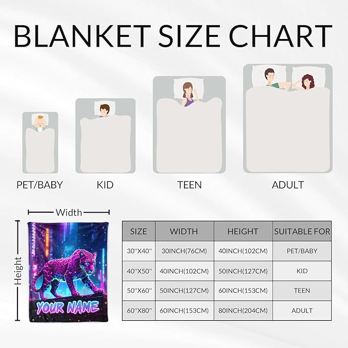 Custom Leopard Blanket for Boys - Adult Fluffy Cheetah Blankets Gifts - Cozy Teens Throws for Sofa, Bed