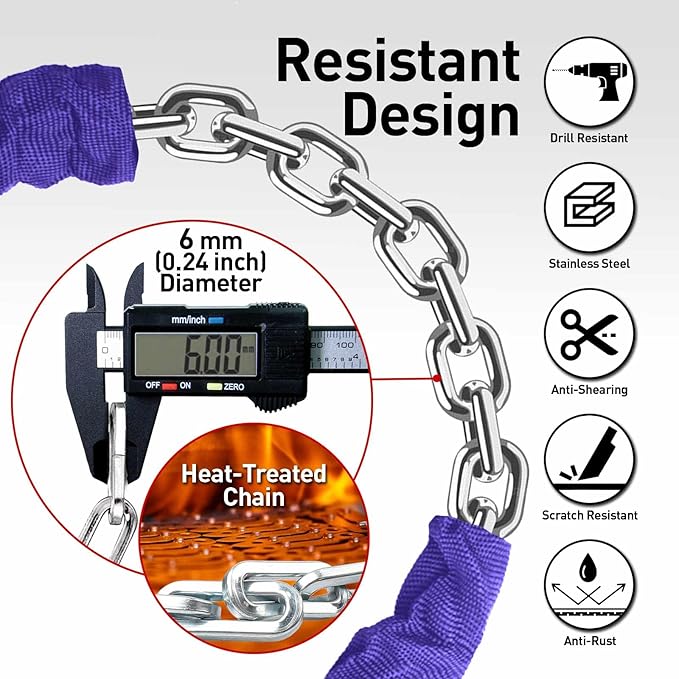 Bike Chain Lock Security 5 Digit Resettable Combination, 38.6 inches Heavy Duty Anti Theft Lock Chain for Bicycle, Motocycle, Scooter, Gate, Fence (Purple, 3.2ft)