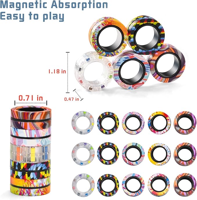 15Pcs Magnetic Adults Fidget Toys Rings,Stocking Stuffers for Kids 8-12