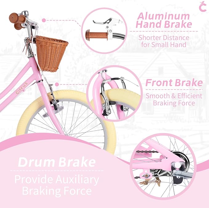 Girls Bike for Age 2-12 Years Old Kids Toddlers 12 14 16 18 20 Inches Retro Bicycles with Training Wheels Basket Bell Ring, Multiple Colors