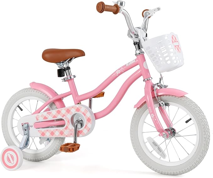 BABY JOY Kids Bike, 12 14 16 18 20 Inch Boys Girls Bike w/Adjustable Seat, Removable Basket, Handbrake & Coaster Brake, Training Wheels or Kickstand, Kids Bicycle with Multi-Color