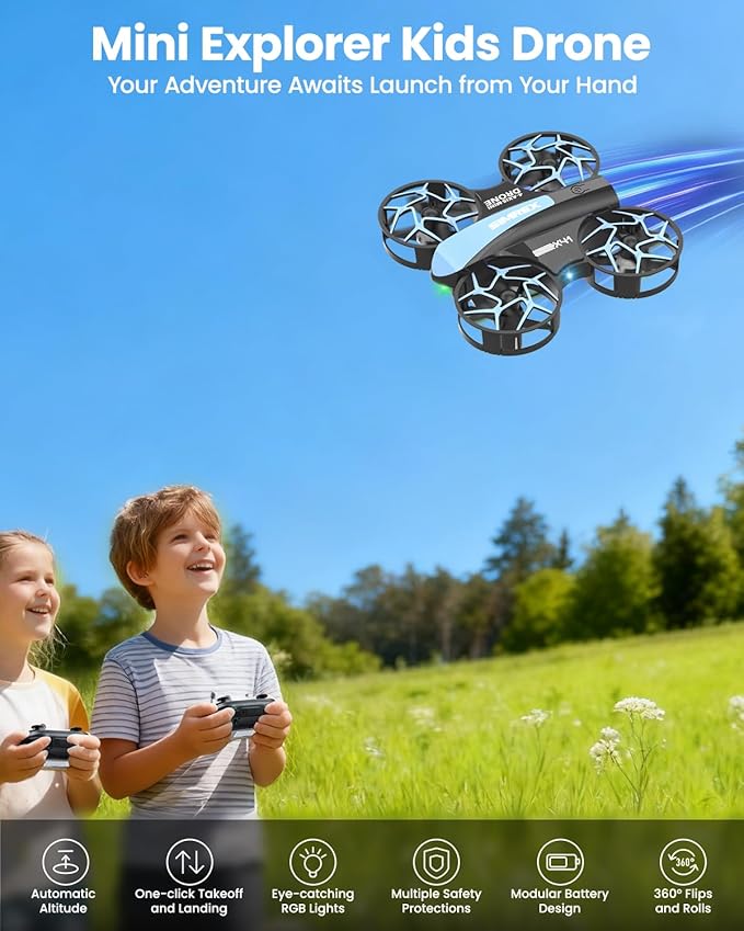 SIMREX Mini Drone for Kids & Beginners, RC Quadcopter with Altitude Hold, 3 Speed Modes, One Key Takeoff/Landing, Headless Mode, Cool LED Lights, Stunt Flip, Ideal Christmas Birthday Gift Toy(Blue)