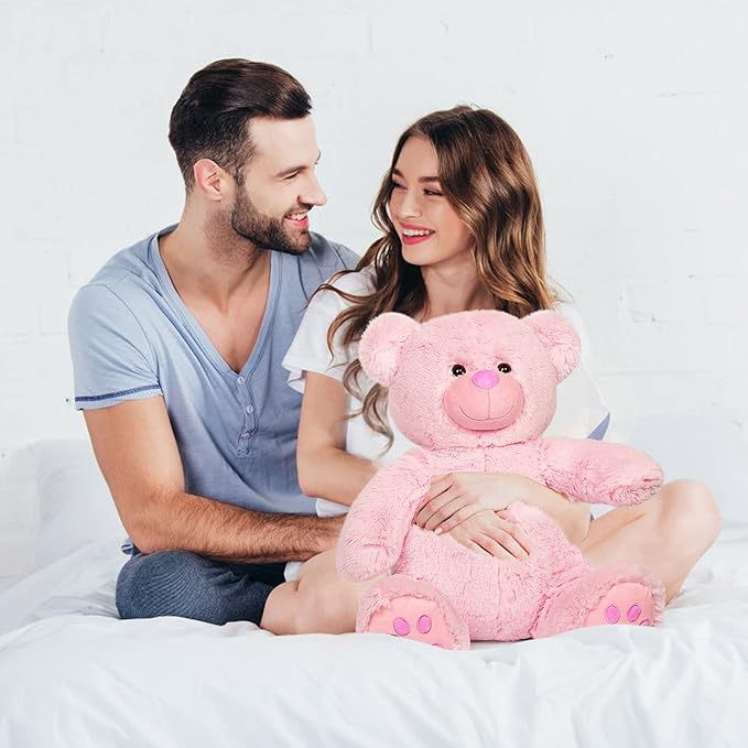 LotFancy Teddy Bear Stuffed Animals, 20 inch Pink Stuffed Bear, Cute Plush Toy with Footprints, Plushies for Kids Baby Toddlers on for Girlfriend, Easter Decoration