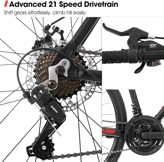 HH HILAND 700C Road Hybrid Bike, 21 speeds Bikes Urban City Commuter Bicycle with Disc Brake for Men Women Adult Comfortable Bicycle