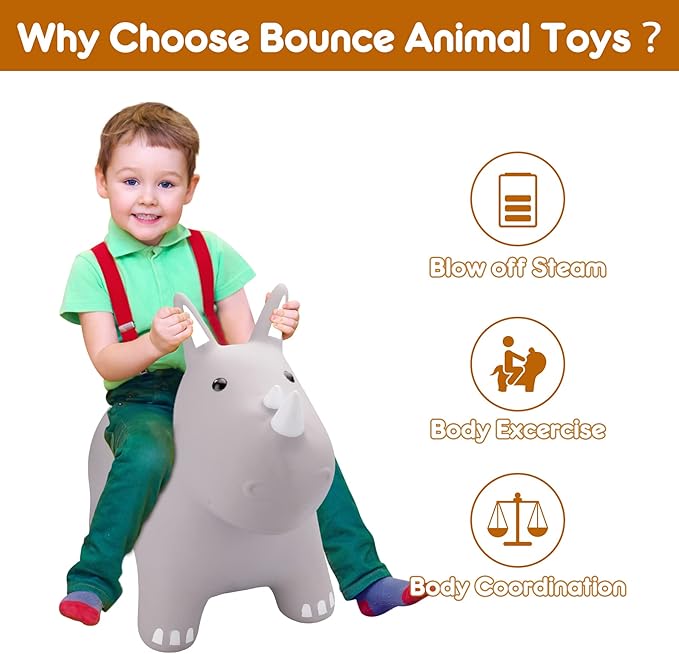 PlayZap Bouncy Horse Hopper, Bouncy Animals Hopper for Toddlers, Inflatable Jumping Ride on Bouncer, Kids Hopping Toys for 18M 2 3 Years Old Kids Boys Girls Gifts