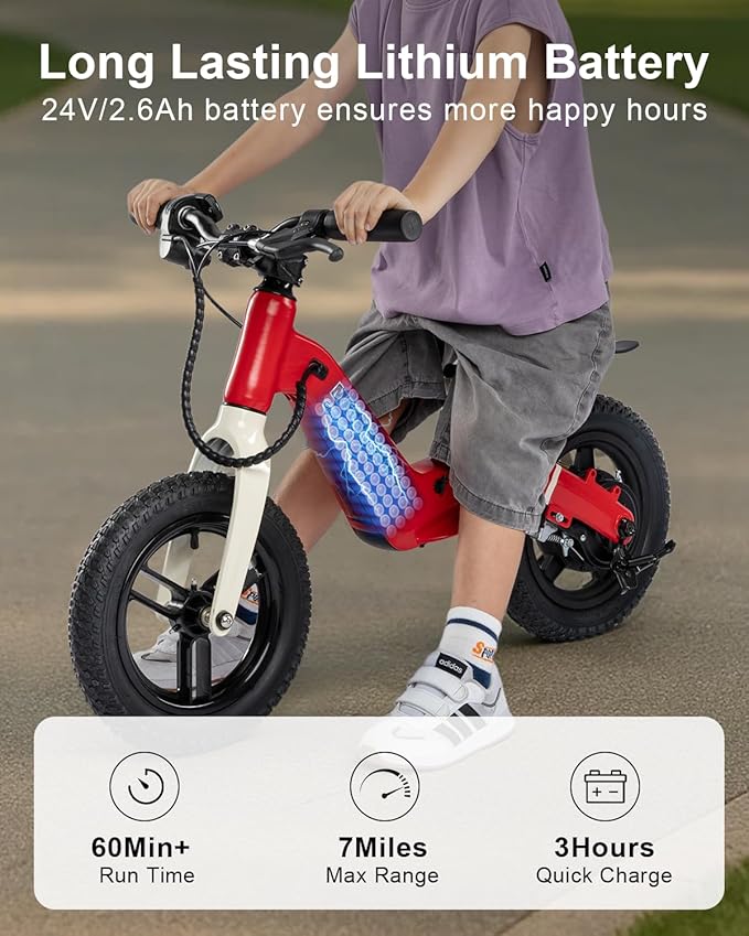 GROWNEER Electric Balance Bike for Kids,12&14-Inch Tires,Ages 3–8,Lightweight Magnesium Alloy Frame,3 Speed Settings Light-up Front Tire & Adjustable Seat, Electric Bike for Kids