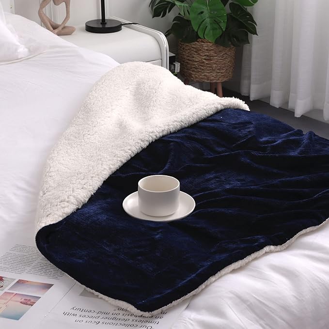 NANPIPER Baby Sherpa Blanket,Warm Toddler Throw Blanket,Soft Newborn Fleece Blanket for Winter (Navy Blue,30x40 inches)