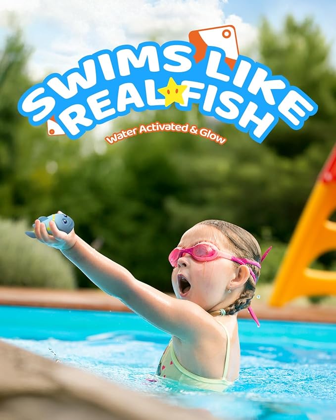 Rechargeable Swimming Fish Toy, Light up Bath Toys with Temp-Color Eyes for Baby Bath, Alive Pool Diving Toys for Kids Ages 4-8, Toddler Bathtub, Water Table
