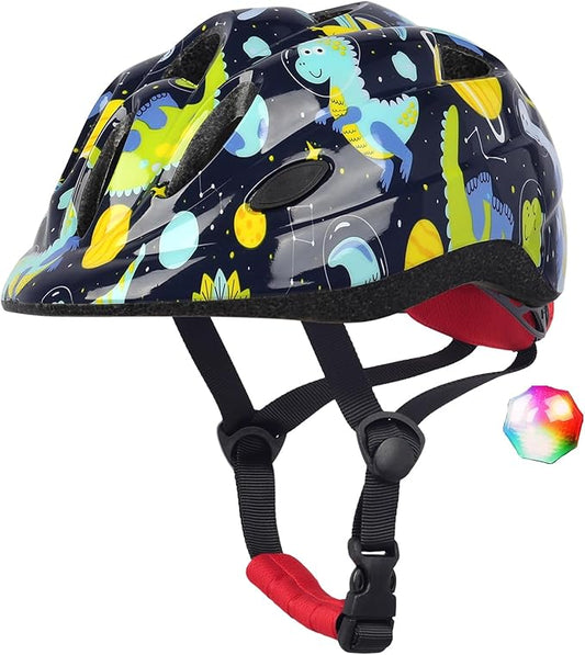 Kids Toddler Bike Helmet, Adjustable Boys Girl Helmets from Baby to Children(Age 1-8), Multi Sports for Bicycle Skate Scooter with LED Light