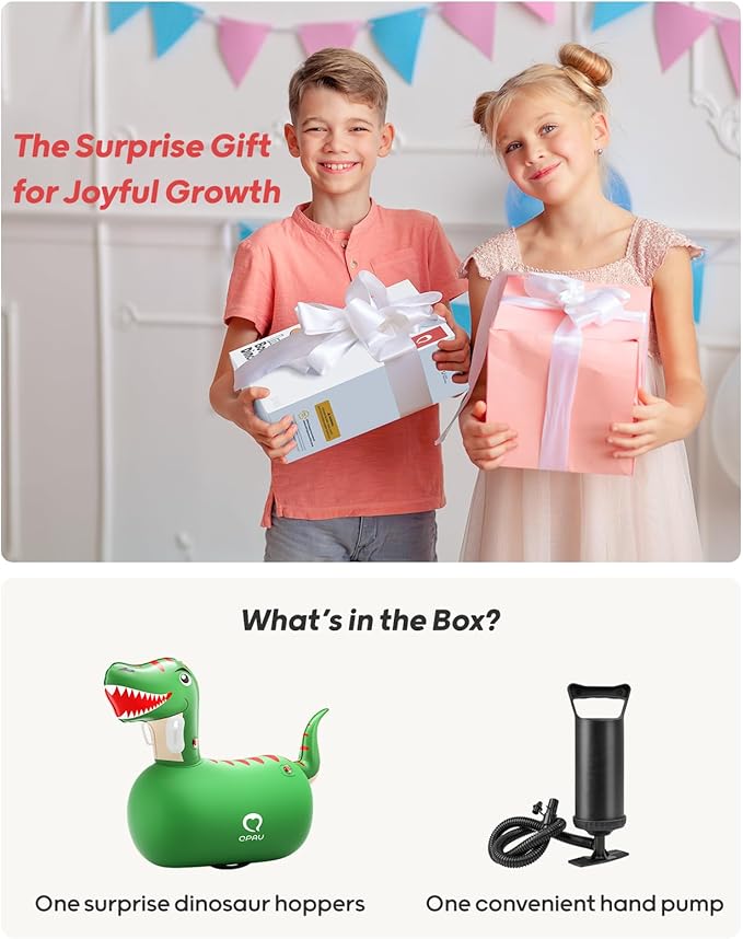 QPAU Kids Dinosaur Hopper - 220lbs Load Capacity, Bouncing Animal Toy, Outside Toys, Dinosaur Gifts for Kids Ages 5+