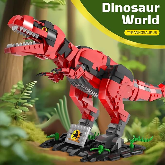 Dinosaur Building Blocks Toys for Kids Ages 6-14 | STEM Building Block Set, Christmas Birthday Gift for Boys Ages 6-8 7-9 8-14 (RED)