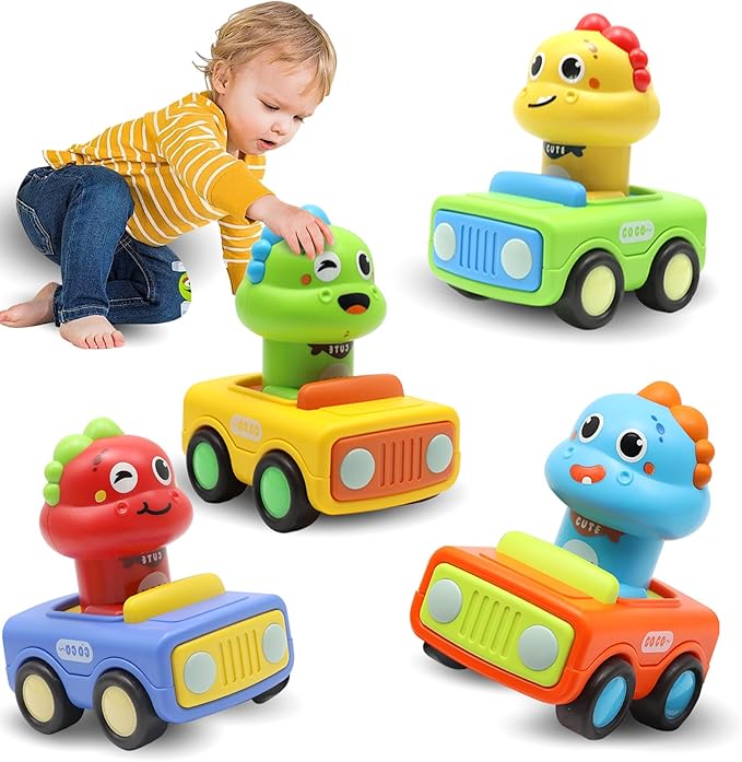Pbooo Toys for 1 Year Old Boy, Press and Go Car Toys for Toddlers 1-3, Push and Go Animal Toy Cars Set, Birthday Gifts for 1 2 Year Old Boys, Baby Toys 12-18 Months