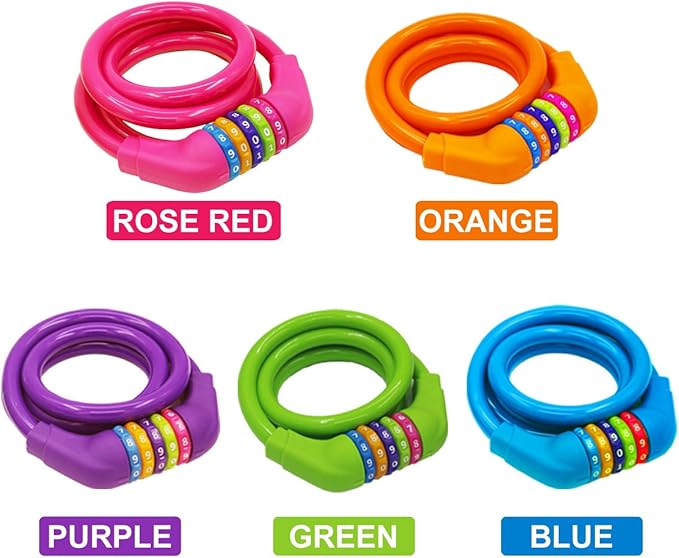 Bike Lock Cable - 4 Feet Resettable Cable Lock - Self Coiling 5 Digit Combination Bicycle Lock (Orange)