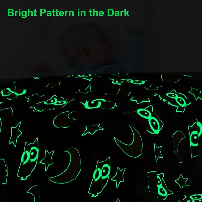 QSTEHEML Owl Glow in The Dark Blanket,Owl Gifts Toys for Kids Boys Age 3-12 Years Old,Birthday, for Child, Toddler, Teen, and Grandkids Soft Throw 50"×60"