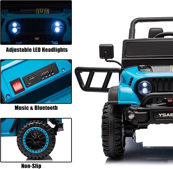 12V Ride On Car Truck for Kids with Remote Control,1 Seater 4WD Battery Powered Ride On UTV Toys for Toddlers Boys Girls, Off Road Electric Vehicle to Drive w/Bluetooth, LED Lights, EVA Wheels, Blue