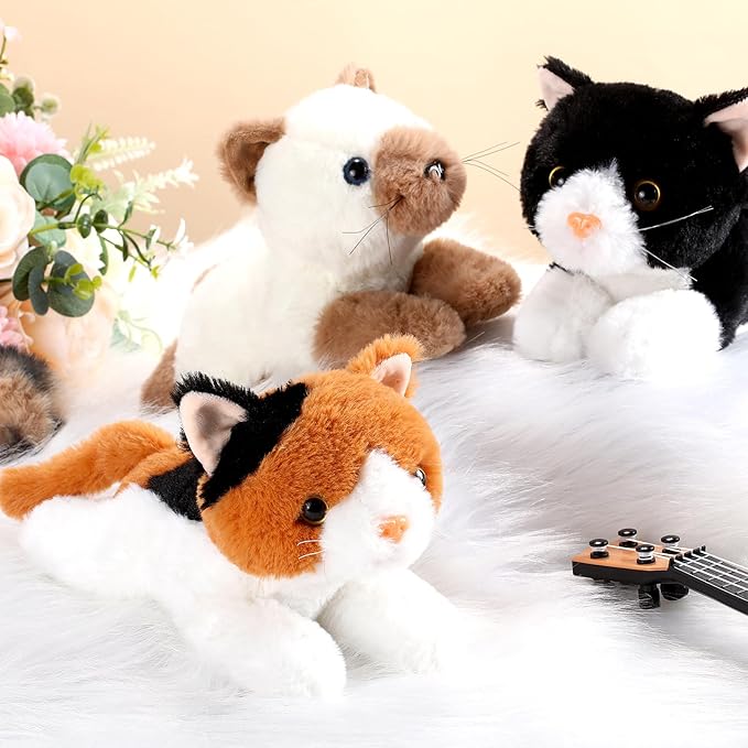 3 Pcs 9 Inch Cat Stuffed Animal Plush Gift Cute Kitten Plush Toys Small Cat Stuffed Animal Sleeping Gifts for Boys Girls Pet Party Favors(Cute Style)