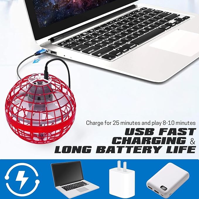 2025 Flying Orb Ball for Kids, Magical Galaxy Hover Cosmic Space Boomerang Rotating Floating Mini Hand Drone Stocking Stuffer Xmas Toys for Girls Boys Teen Age 6 7 8 9 10+ Red