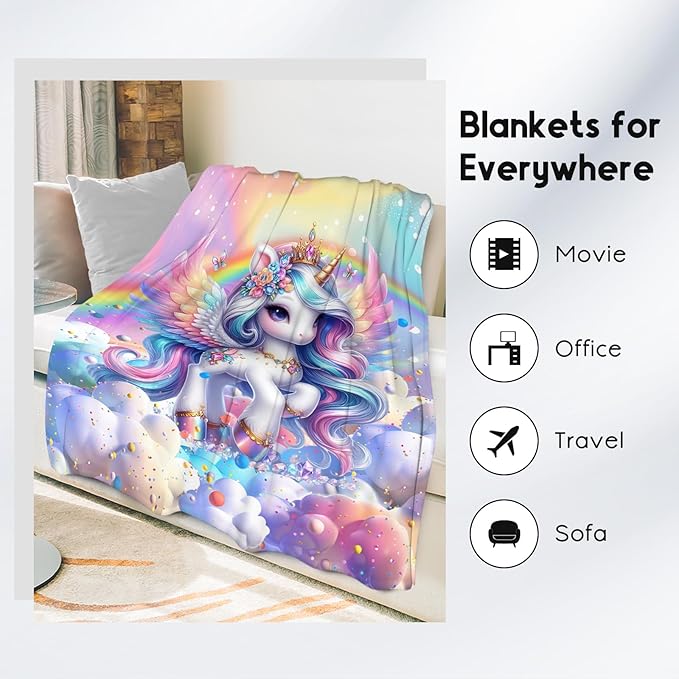 Unicorn Blankets Girls Gifts - 50x60 Inches Cute Throw for Kids - Cozy Soft Fleece Blanket for Couch Bed