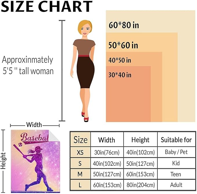 Baseball Blanket Gifts for Girls, 40x50 Inches Sport Throw Blanket for Babies Kids Teens, Pink Soft Fuzzy Nap Blankets for Couch Sofa Bed, Baseball Lovers Gifts