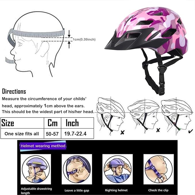 Kids Bike Helmet,Bavilk Kids Boys Girls Bike Helmets with LED Light Detachable Visor Children Youth Teen Multi-Sport for Skating Cycling Scooter Skateboard Adjustable & Lightweight 19.7"-22.4"