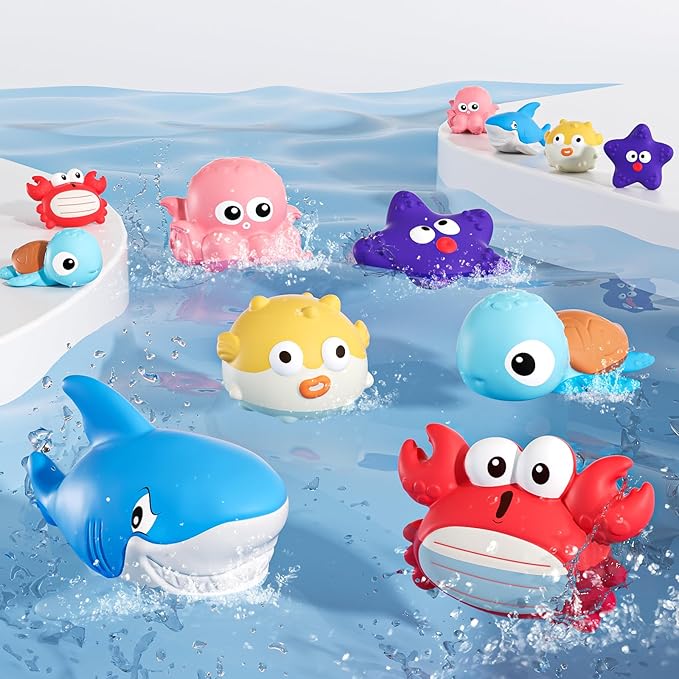 Bath Toys for Toddlers 18 Month, Bathtub Toys with 6 Baby Bath Animals, No-Hole Design Keeps Dry, Floating Toys Set for Baby 1 Year Old Boys & Girls (6 Pack)