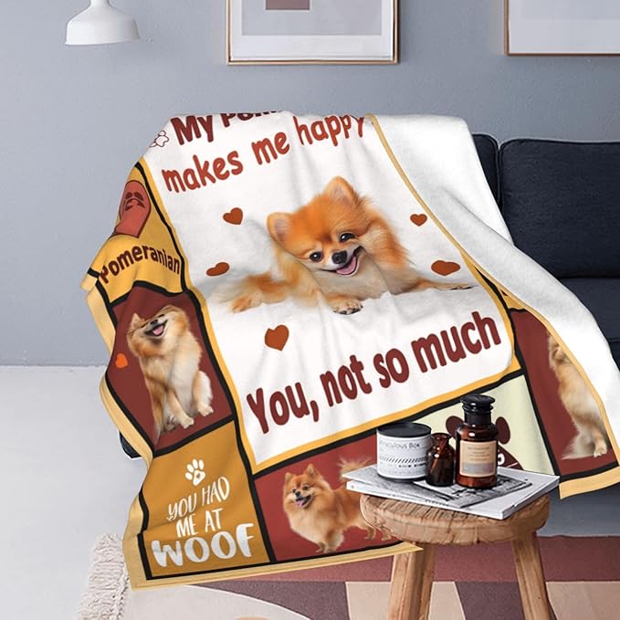 Pomeranian Gifts Blanket, Pomeranian Throw Blankets, Dog Mom Gift for Women Men Boys Girls Lover Adult Cozy Fleece Flannel Bedding Stuff Animal Plush for Couch Sofa Bed Decor 60"X50"