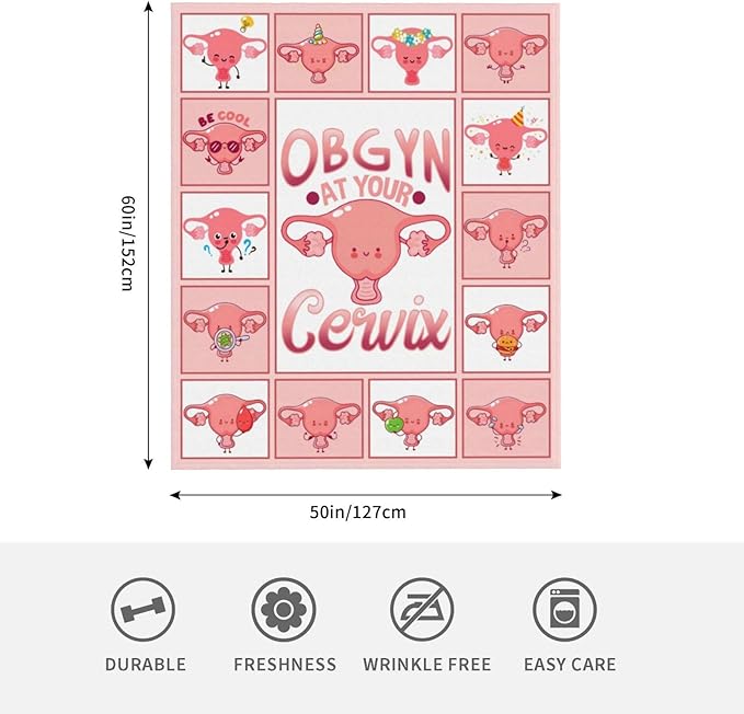 Cervix Uterus Blanket OBGYN at Your Cervix Throw Blanket All Season Ultra Soft Cozy Fleece Hysterectomy Gifts Fuzzy Plush Bedding Blankets Hysterectomy Recovery Gifts for Girls Women 60"x50"