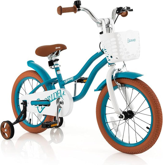 BABY JOY Kids Bike, 12 14 16 18 20 Inch Boys Girls Bike w/Adjustable Seat, Removable Basket, Handbrake & Coaster Brake, Training Wheels or Kickstand, Kids Bicycle with Multi-Color