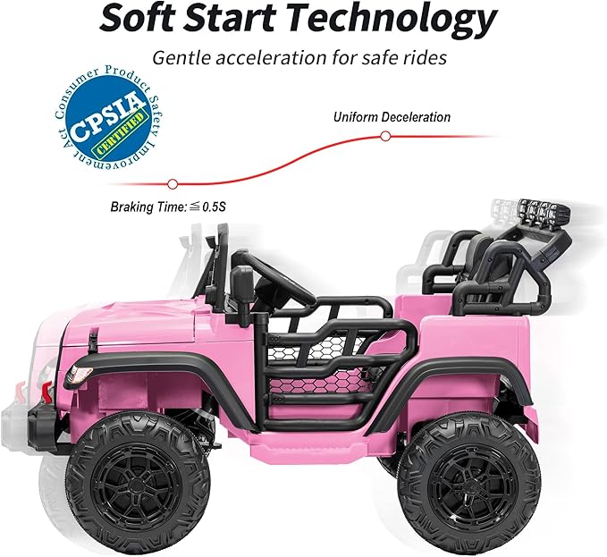 2 Seater Ride on Car Toy, 24V 4WD Electric Car for Kids 4-8 with Remote Control, 4x200W Motors, Capacity 110 lb - Light Pink