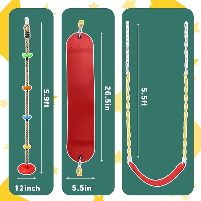 ZNCMRR Tree Swing Climbing Rope, Heavy Duty Swings Seat Replacement for Kids Disc Rope Climbing Swings Seat for Tree Indoor Outdoor Playground Swing Set Accessories(Red)