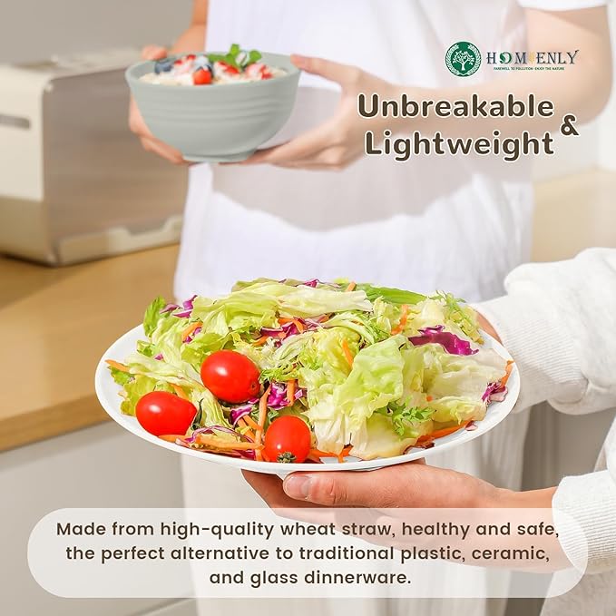 Homienly 40 PCS Wheat Straw Plates and Bowls Sets, Cups Sets, Service for 8, Unbreakable Microwave and Dishwasher Safe Dinnerware Sets,Reusbale Plastic Dishes Set - Island, Matte