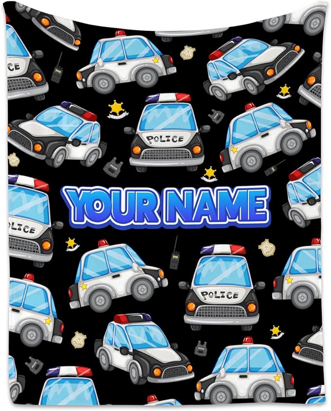 Personalized Toddler Blankets with Name for Boys, Car Blanket Gifts Home Decor, Custom Kids Throw Blankets for Car Lovers, Soft Flannel Boys Blanket for Couch Sofa (Black, 30x40 Inch)