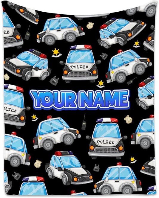 Personalized Toddler Blankets with Name for Boys, Car Blanket Gifts Home Decor, Custom Kids Throw Blankets for Car Lovers, Soft Flannel Boys Blanket for Couch Office (Black, 40x50 Inch)