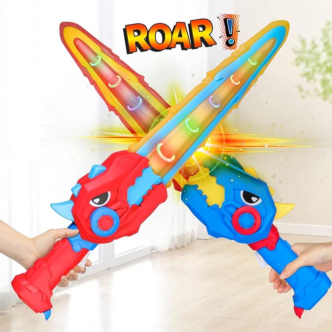 2 Pack Toy Swords for Kids 19.5 Inches, Plastic Light Up Sword with Led Lights and Sounds, Play Swords for Kids, Espadas De Juguete, Pretend Play Interactive Game, Halloween Costume Accessories