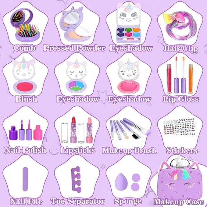 Heaning Kids Washable Makeup Girl Toys - Real Make up Set for Kid Children Princess Dress Up Pretend Play Christmas Birthday Gifts Toys for Girls 3 4 5 6 7 8 9 10 11 12 Year Old