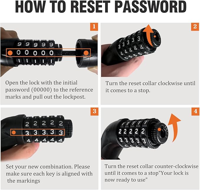 Heavy Duty Bike Chain Lock – 5 Digit Combination Anti-Theft Bicycle Lock, 4.7 Feet,Hardened Steel Square Links,High Security Keyless Bicycle Lock for E-Bike, Motorcycle, Scooter, Gate