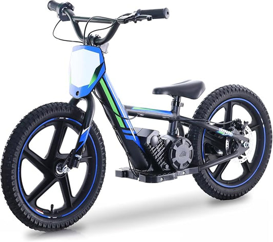 OLALA Electric Dirt Bike for Kids Aged 5-10, 340W Racing Grade Electric Motorcycle with Aluminum Frame, Up to 12MPH & 3 Speed Settings, Safe Disc Brakes, 16IN Knobby Tires