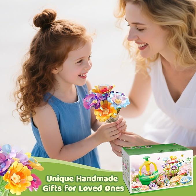 TingingYuli Arts and Crafts Kit for Kids Ages 4-8,Flower Bouquet Toys,DIY Flower Market Toys,Build Your Bouquet,Educational Christmas Birthday Gifts for 3 4 5 6 7 8 9 Year Old Girls-Rose
