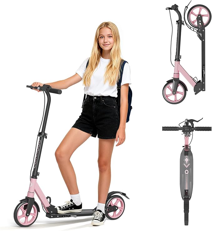 Kick Scooter for Kids Age 8+, Teens, Adults, Dual Suspension Foldable Lightweight Scooter with 8 Inch Big Wheels, Max Load 240 LBS Wide Deck