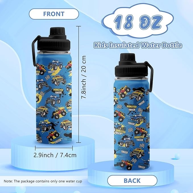 Truck Gifts for Boys, 18 oz Stainless Steel Water Bottles with 2 Lids, Insulated Water Bottle with Straw, Truck Cups for Travel Sports Outdoor, Birthday Christmas Gifts for Boys Truck Lovers