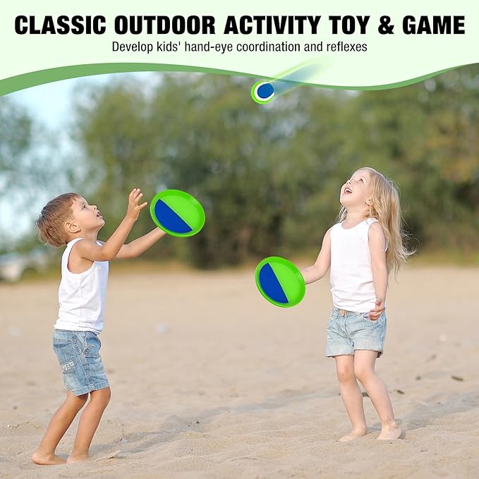 Toss and Catch Ball Game Set - Classic Kids Outdoor Indoor Activity Toys - Great Games for Beach Pool Yard Camping - Sticky Paddle Ball Toy Gift for Toddlers Boys Girls 3 4 5 6 7 8 9 10 11 12 Year Old