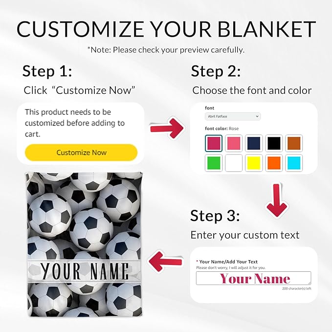 Personalized Soccer Throw Blanket with Name - Soft, Fuzzy & Warm - 30x40 Inches Lap Size Blanket for Couch, Office - White Cute Throw Gift for Girls, Boys
