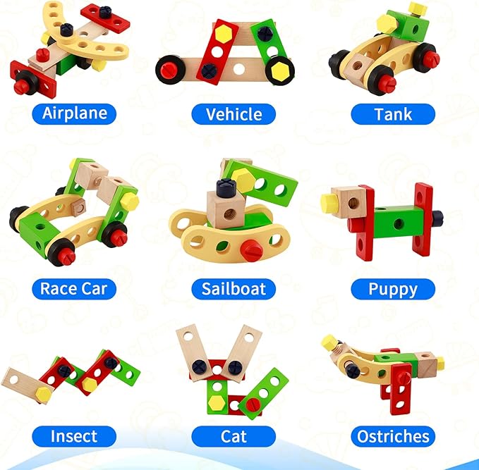 Kids Tool Set Wooden Toddler Play Tools Set with Tool Box, Montessori Educational Learning Toys STEM Construction Building Toy for 3 4 5 6 7 8 Years Old Kids Birthday Gifts for Boys and Girls