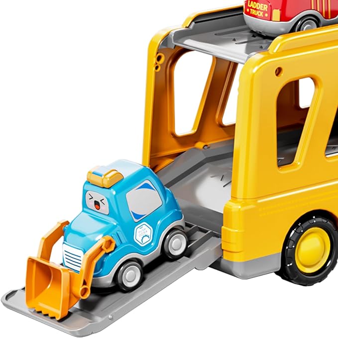 Bennol Toddler Trucks Toys for Boys Kids, 16.9-in Longer Transport Construction Truck with 6 Cars, Car Truck Toys with Lights & Sounds, Birthday Gift for 2 3 4 5 Years Old Boys and Girls