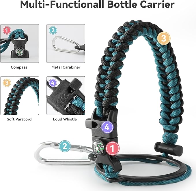 64 oz Insulated Water Bottle with Straw & Spout Lids, Stainless Steel Metal Half Gallon Water Jug with Paracord Handle, Double Wall Vacuum, Leakproof, Keep Drinks Cold & Hot, Ruby Purple Gradient